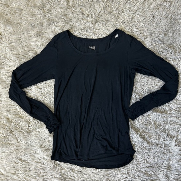 ◾️3/$25 Aerie Offline By Aerie Modal Basic Black Scoop neck Long Sleeve T Shirt - Picture 2 of 6